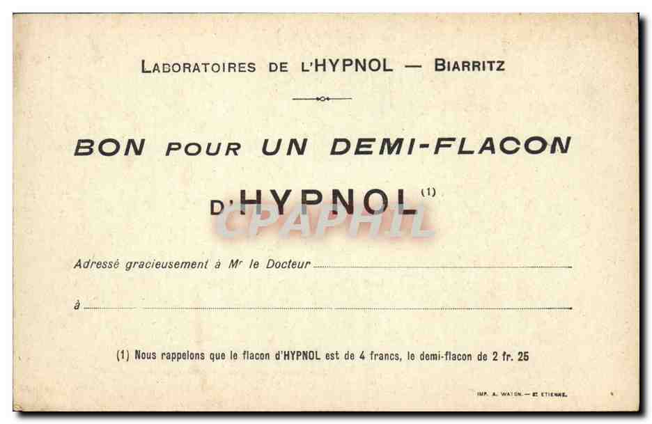 CPA Publicite Laboratoires de l'Hypnol Impasse Duler Biarritz  — Rückseite