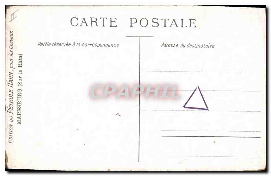 CPA Publicite Petrole Hahn Hair restorer Marksburg  — Verso