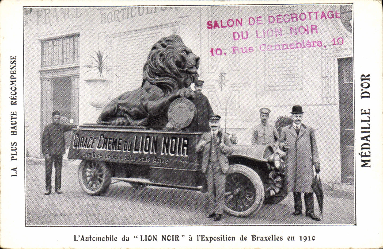 CPA Publicite Automobile du Lion Noir a l'Exposition de Bruxelles en 1910 Creme Chassures 