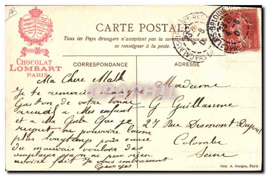 CPA Publicite Chocolat Lombart Les dentelles Malines La grand place  — Rückseite