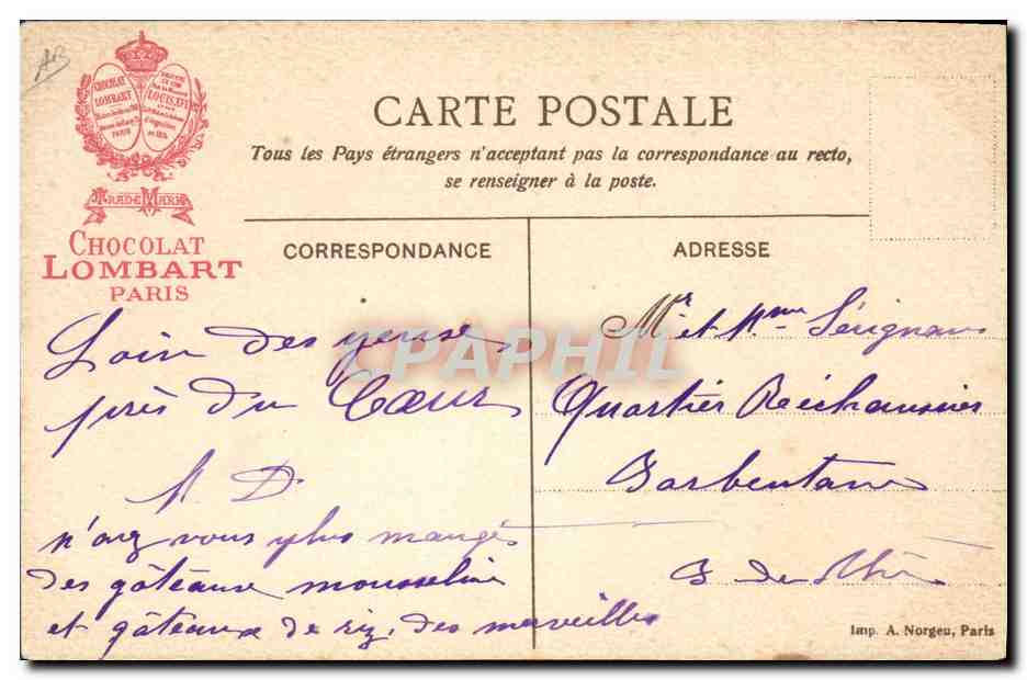 CPA Publicite Chocolat Lombart Les dentelles Alencon Vieille rue  — Rückseite