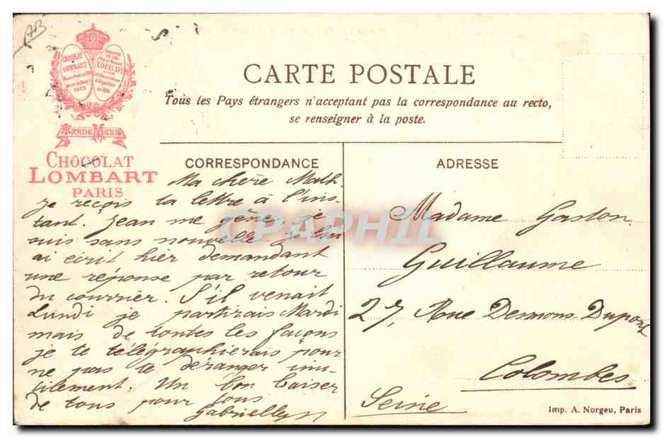 CPA Publicite Chocolat Lombart Les dentelles Irlande Lac de Killarney Femme  — Rückseite
