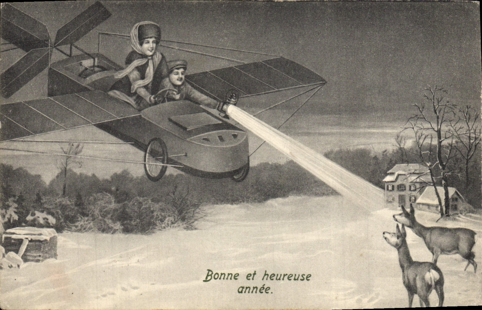 CPA Fantaisie Illustrateur Femme Avion Biches 