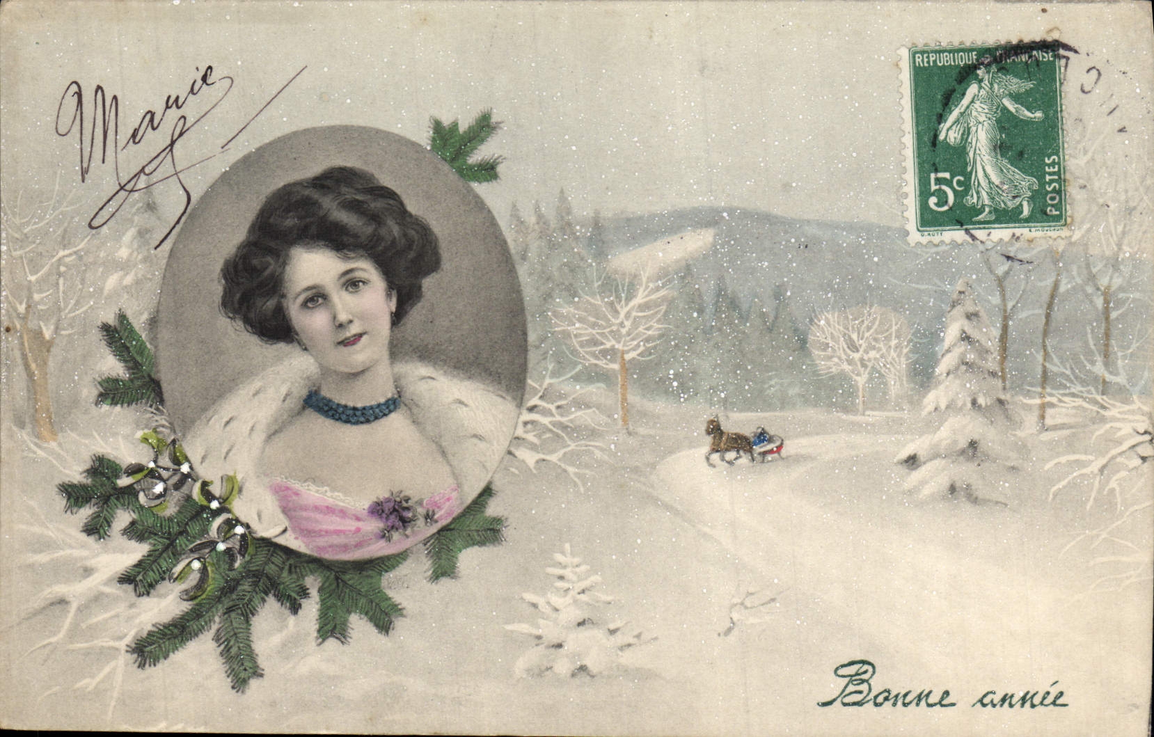 CPA Fantaisie Illustrateur Femme Bonne annee 