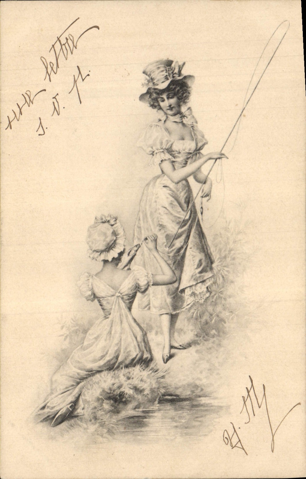 Femme et enfant pêchant — illustration — M. M. VIENNE, n° 35
