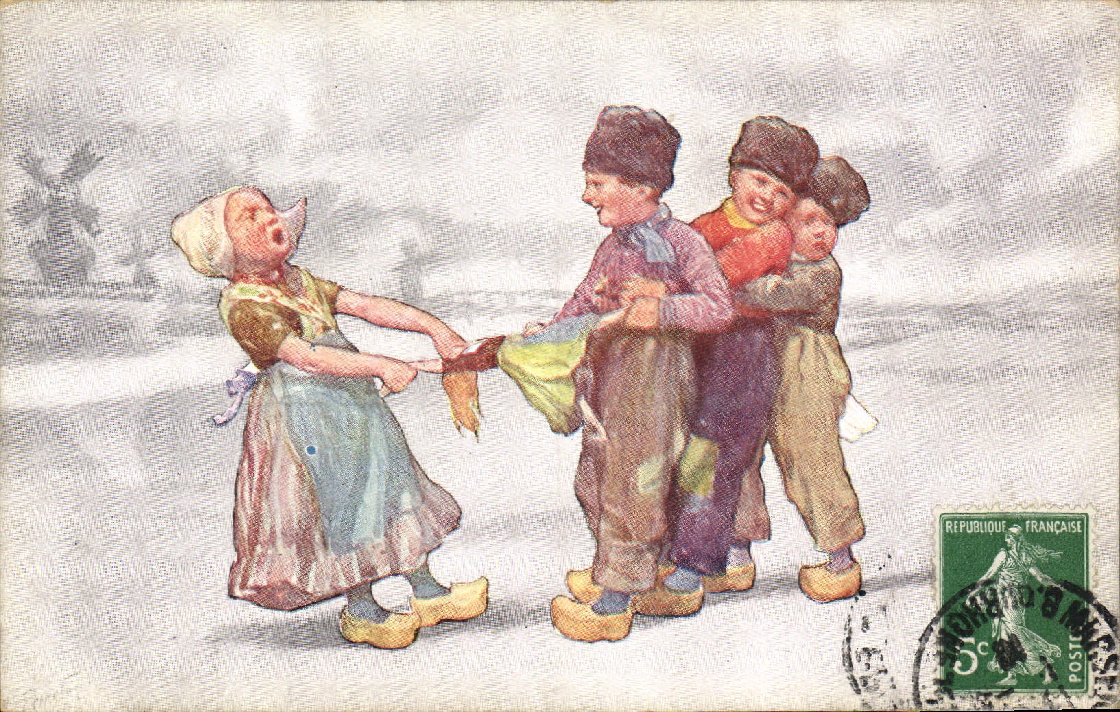 CPA Fantaisie Illustrateur Enfants Moulin a vent 