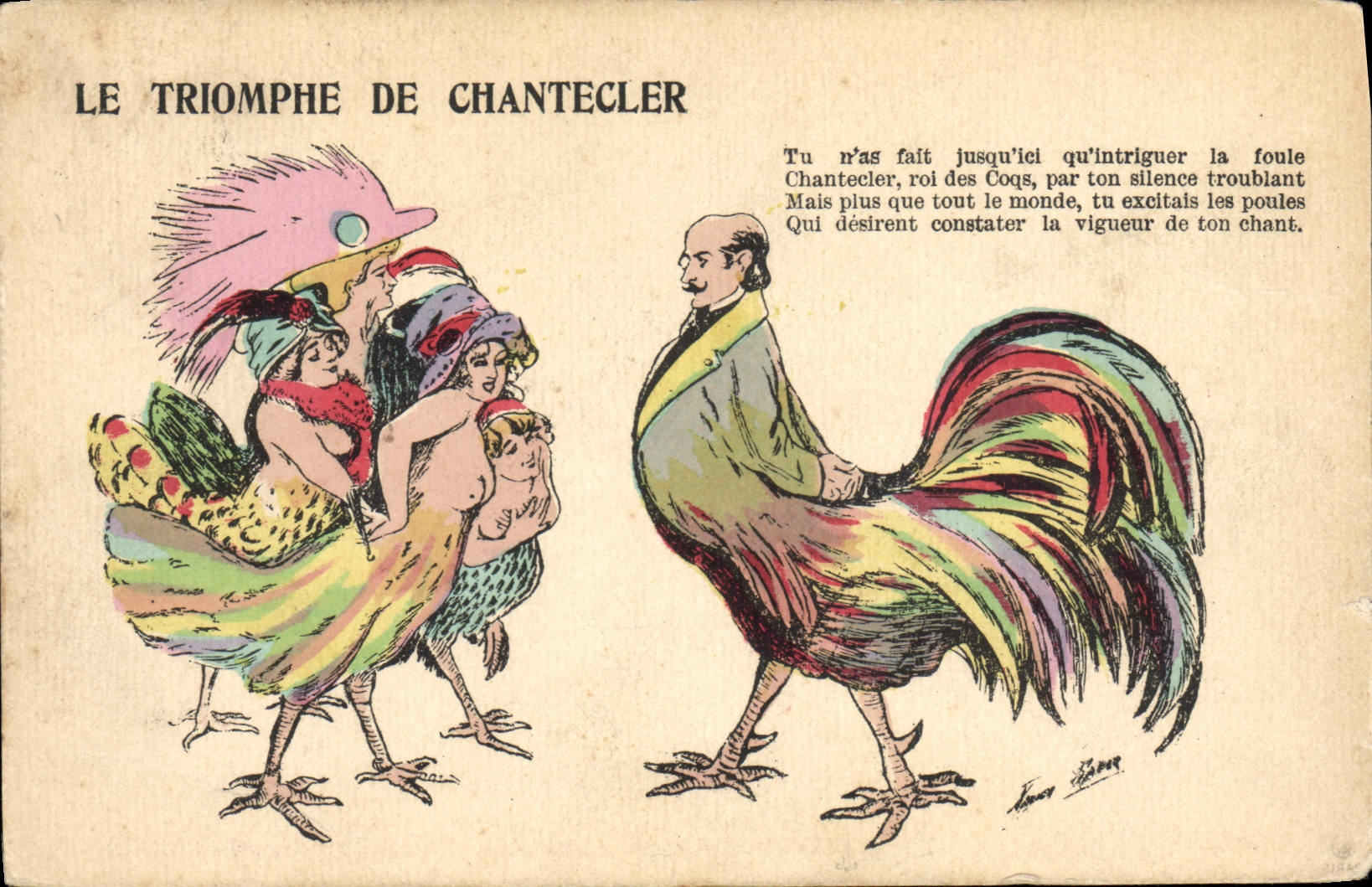 CPA Fantaisie Illustrateur Xavier Sager Le triomphe de Chantecler Coq Femmes 