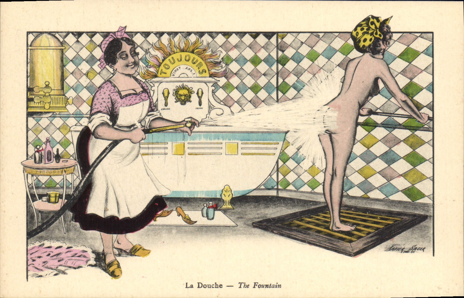 CPA Fantaisie Illustrateur Xavier Sager Femme La douche 