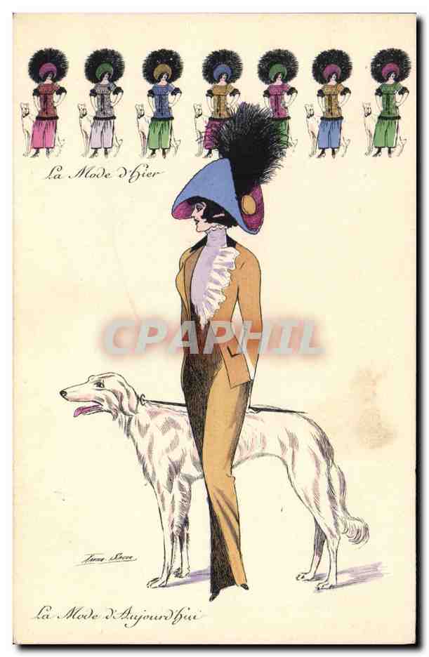 CPA Fantaisie Illustrateur Xavier Sager Femme La mode d'autrefois Chien La mode d'hier 