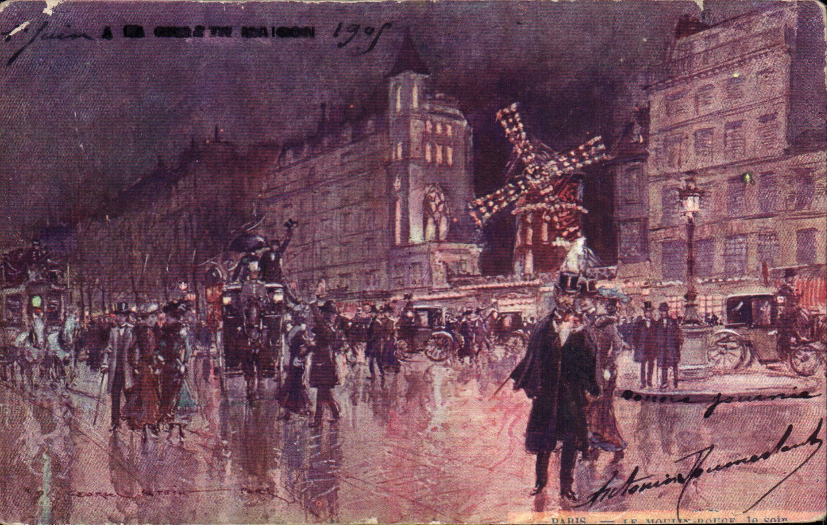 CPA Fantaisie Illustrateur Stein Paris Le Moulin Rouge le soir