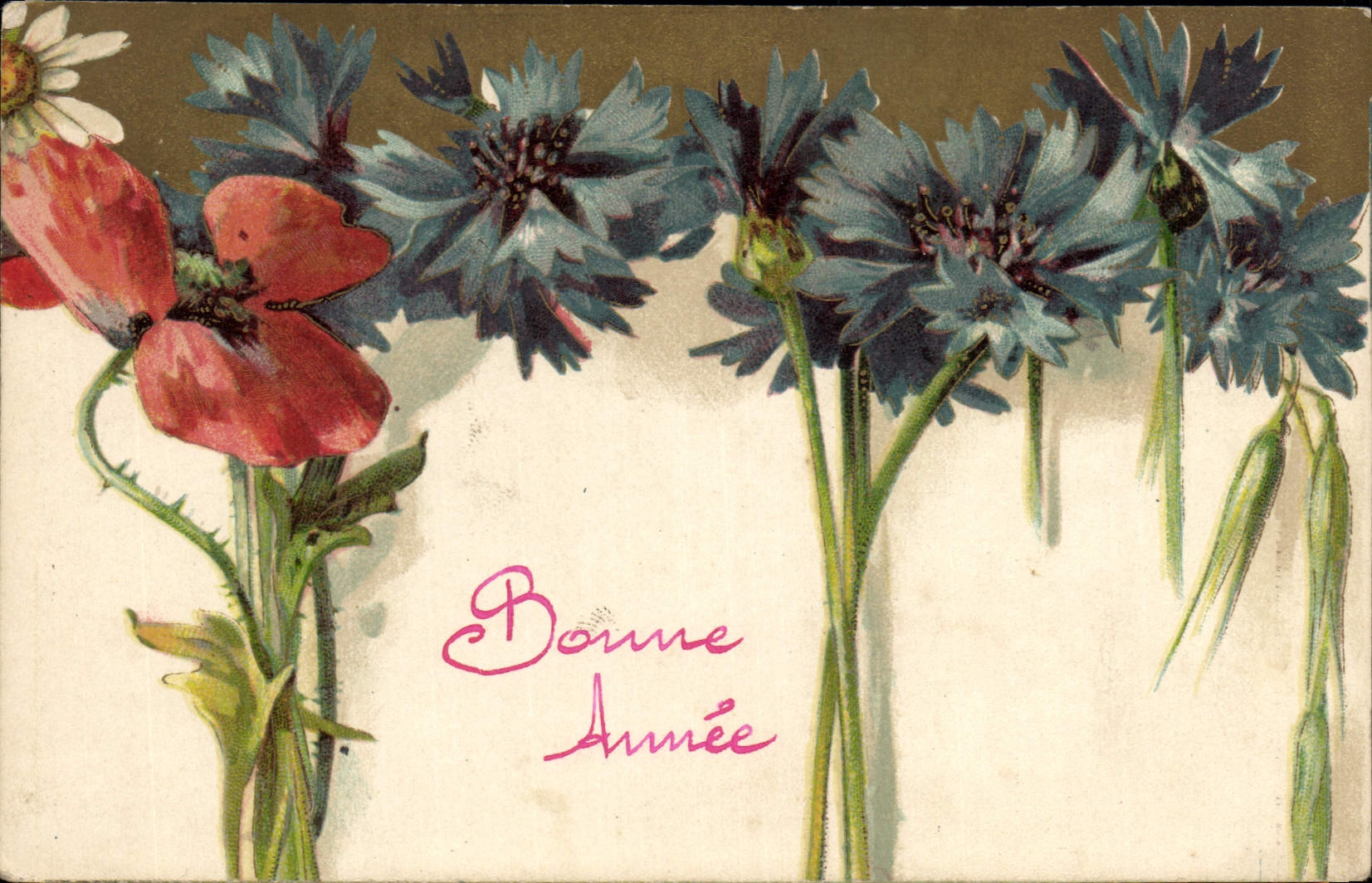 Fleurs — poppy, cornflowers, daisy — Bonne Année — K.F. Editeurs, Paris, Série 624