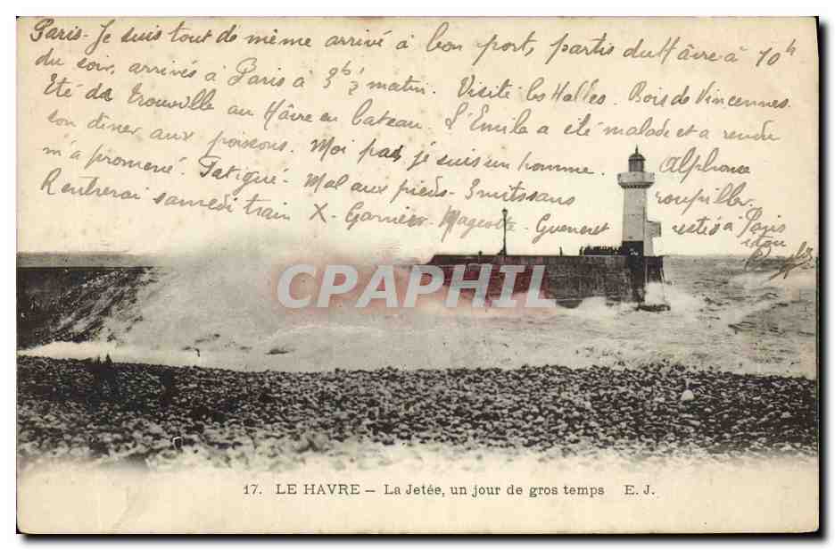 CPA Phare Le Havre La jetee un jour de gros temps