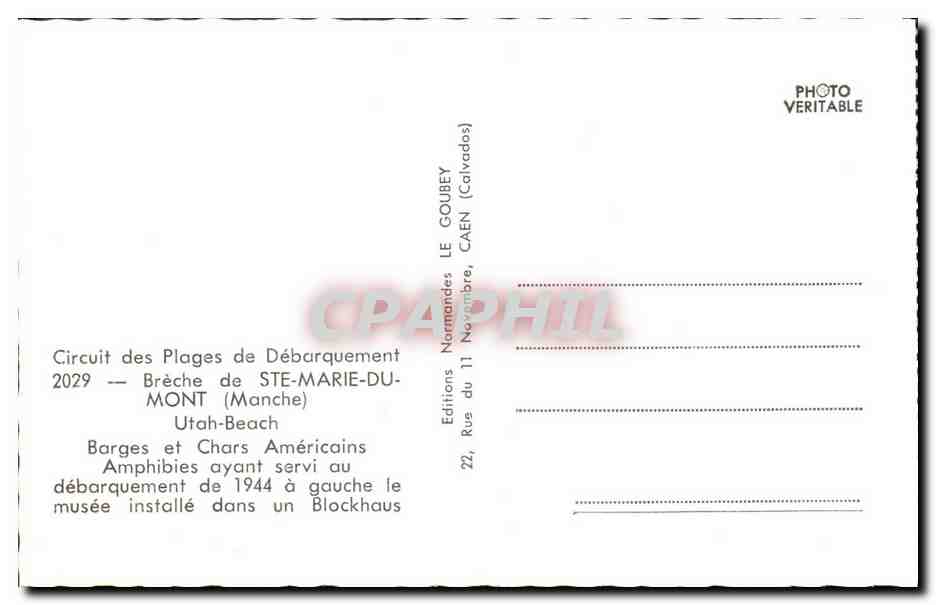 CPM Militaria Breche de Ste Marie du Mont Manche Utah Beach Barges et chars americains Amphibies Blockhaus — Rückseite