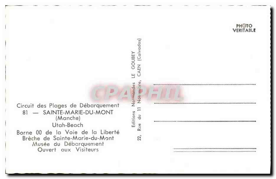 CPM Militaria Sainte Marie du Mont Utah Beach Borne 00 de la Voie de la Liberte Breche de Sainte Marie du Mont Musee du debarquement  — Rückseite