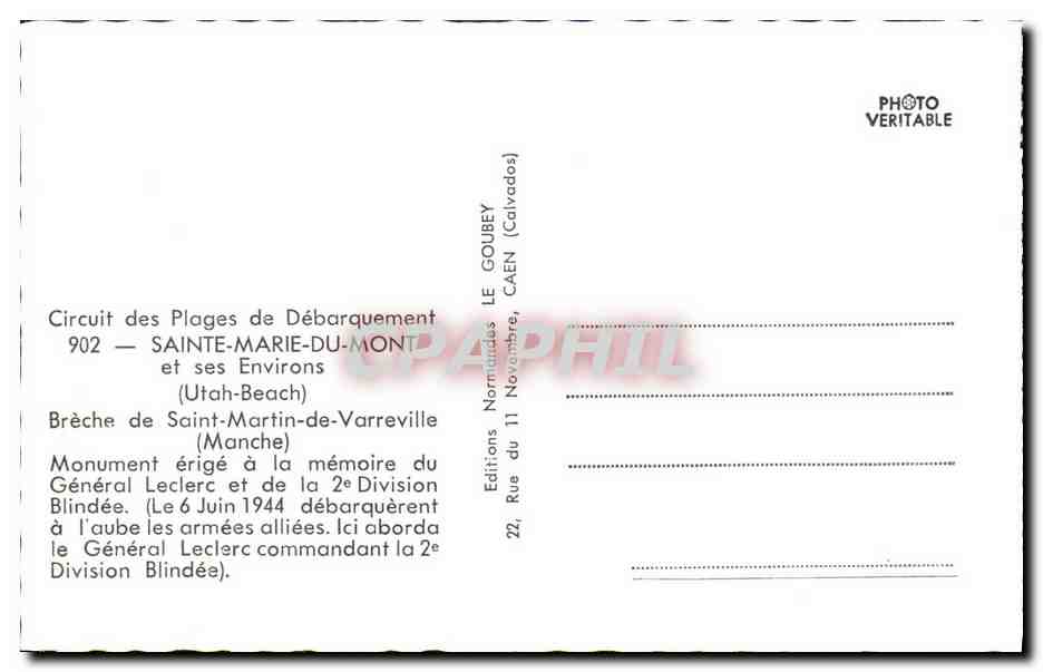 CPM Militaria Sainte Marie du Mont et ses environs Utah Beach Breche de Saint Martin de Varreville  — Rückseite