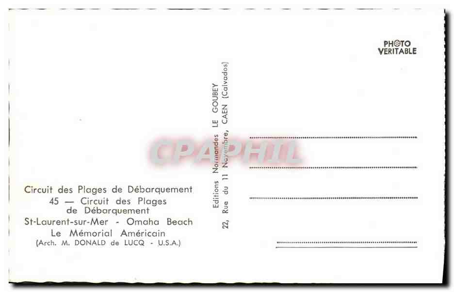 CPM Militaria St Laurent sur Mer omaha Beahc Le memorial americain — Rückseite