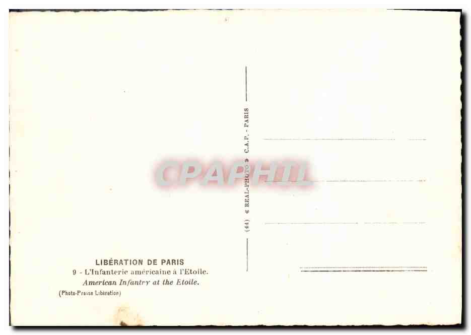 Libération de Paris — L'Infanterie américaine à l'Étoile — Photo-Pressa Libération — Verso