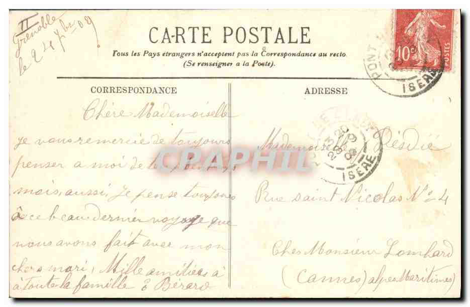 CPA Pont suspendu et le Quai Perriere Grenoble — Rückseite