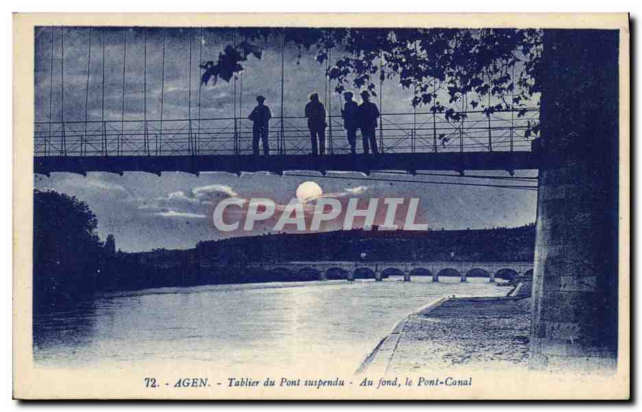 CPA Pont Agen Tablier du pont suspendu Au fond le pont canal