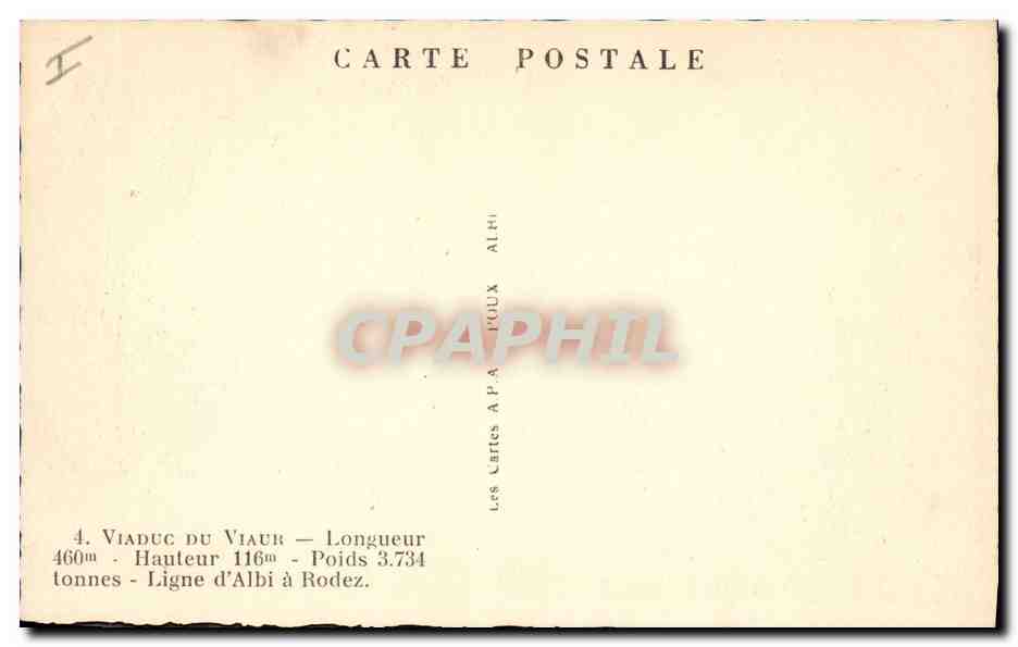 CPA Pont Viaduc du Viaur Ligne d'Albi a Rodez — Rückseite