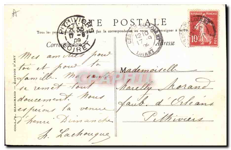 CPA Folklore Sologne et Berry Les coiffures Moulin a vent Vaches — Verso