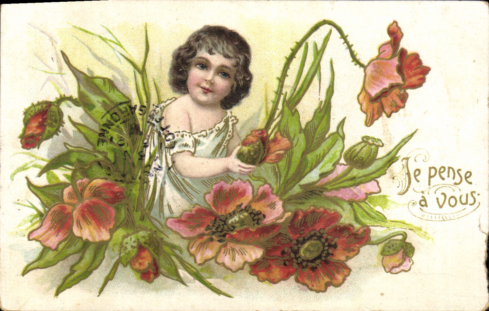 CPA Fantaisie Fleurs Enfant