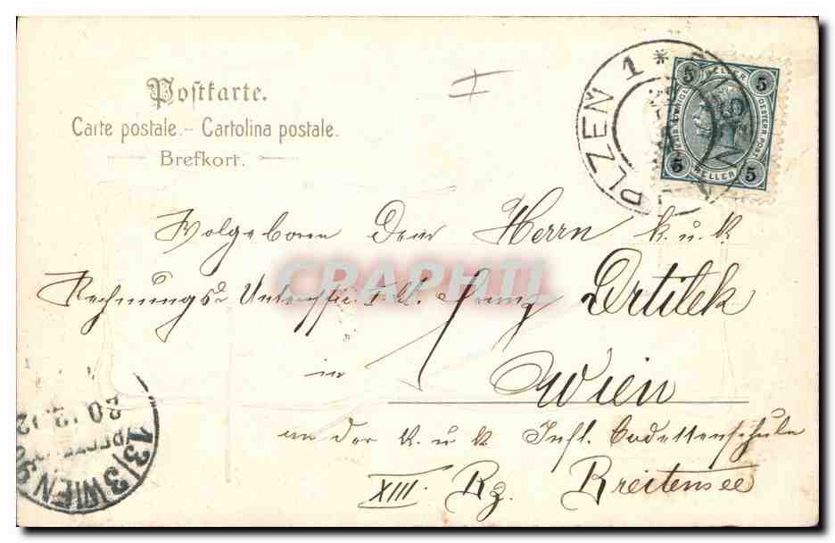 CPA Fantaisie Fleurs Enfant Annee 1903 Trefle Cochon Porc Fer a cheval — Verso