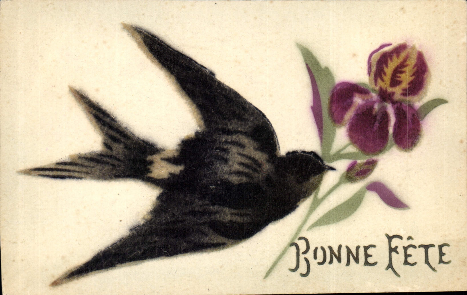 CPA Fantaisie Fleurs Hirondelle