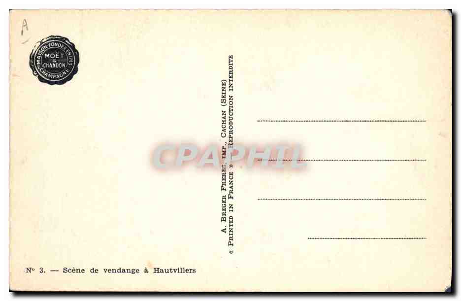 CPA Folklore Vin Vendange Champagne Moet & Chandon Scene de vendange a Hautvillers — Rückseite