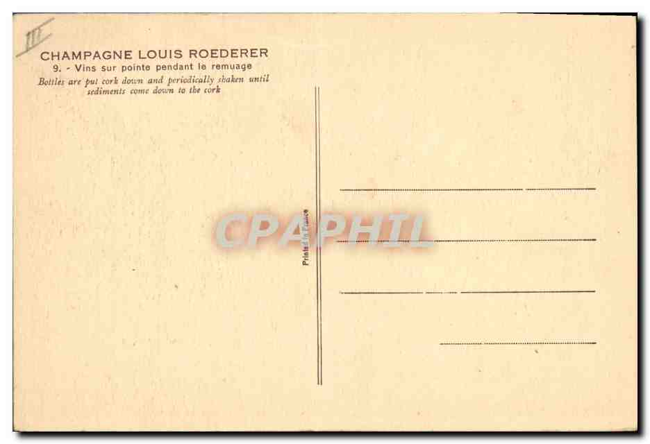 CPA Folklore Vin Vendange Champagne Louis Roederer Vins sur pointe pendant le remuage — Rückseite
