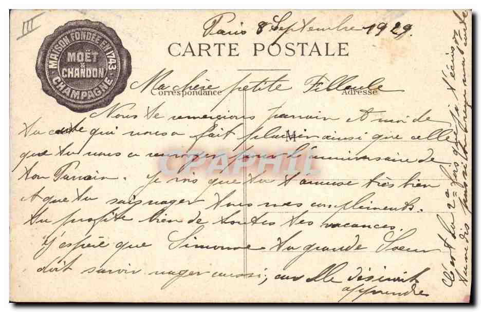 CPA Folklore Vin Vendange Champagne Dom Perignon Cellerier de l'abbaye d'Hautvillers Aveugle — Rückseite