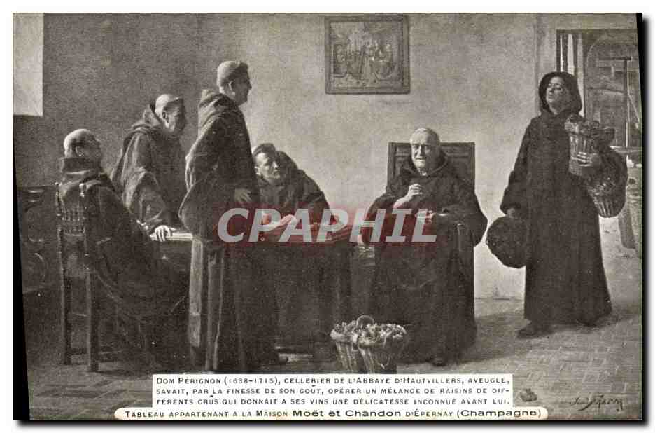 CPA Folklore Vin Vendange Champagne Dom Perignon Cellerier de l'abbaye d'Hautvillers Aveugle