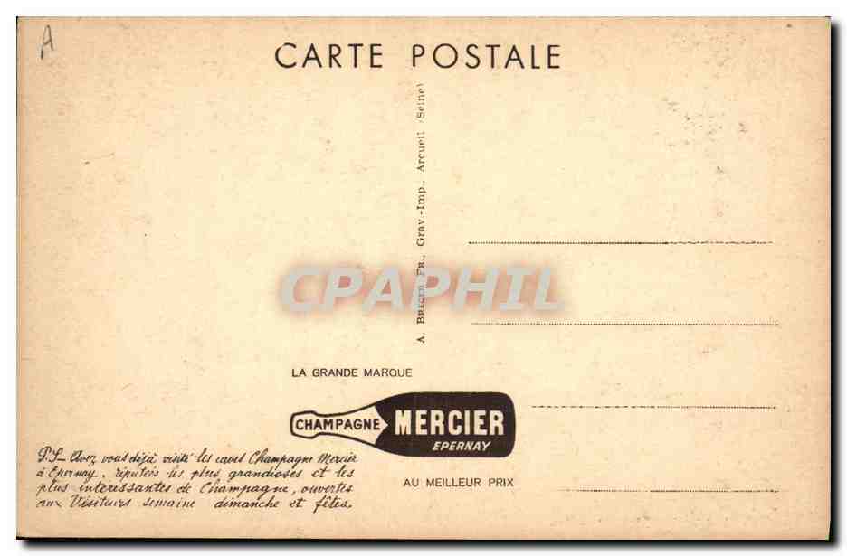 CPA Folklore Vin Vendange Champagne Mercier Epernay Rincage des bouteilles — Rückseite