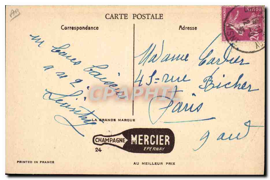 CPA Folklore Vin Vendange Champagne Mercier Epernay Rincage des bouteilles — Rückseite