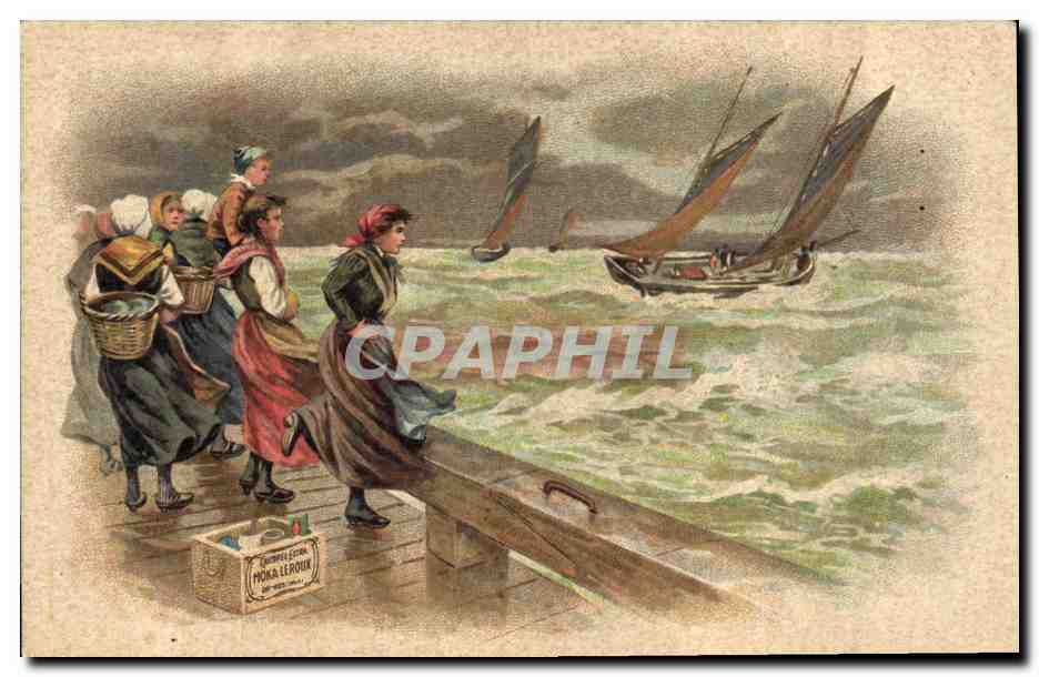 CPA Publicite Chicoree Moka Leroux Bateau de peche
