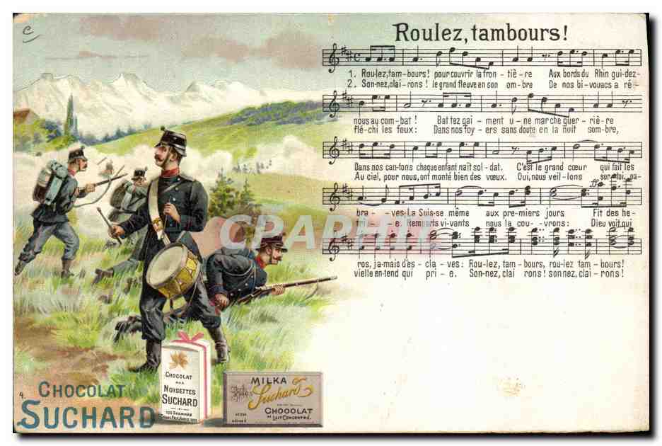 CPA Publicite Roulez tambourds ! Chocolat Suchard Militaria