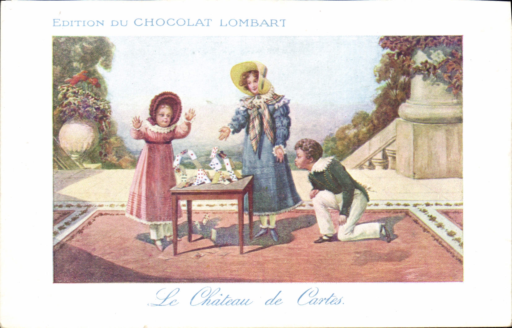 Enfants jouant aux cartes — Édition du Chocolat Lombart — n° de série non visible
