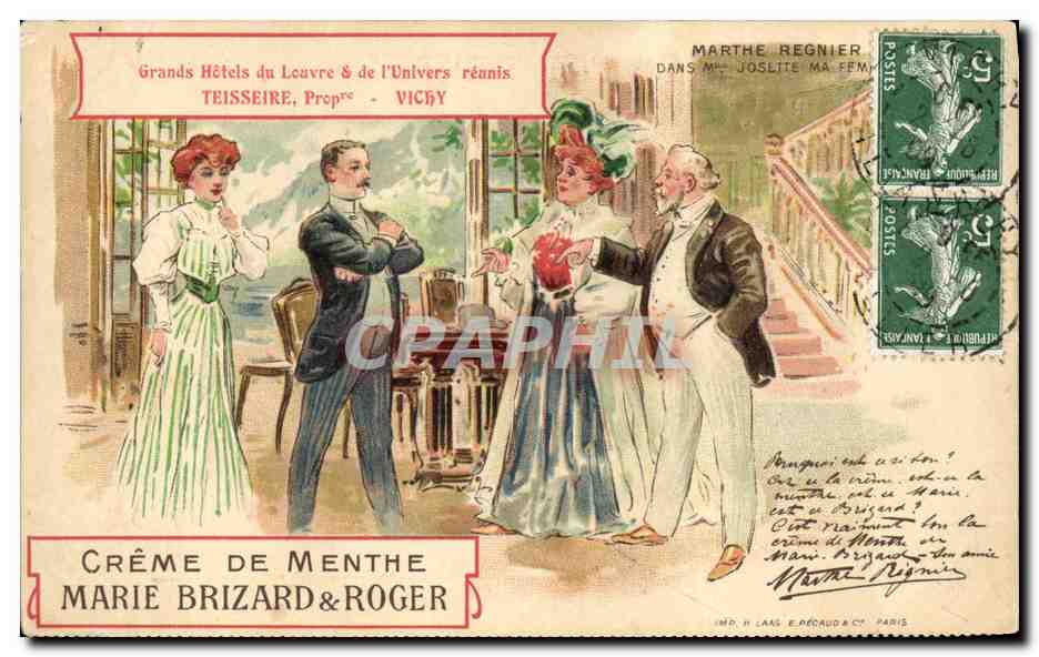 CPA Publicite Creme de Menthe Marie Brizard & Roger Marthe Regnier