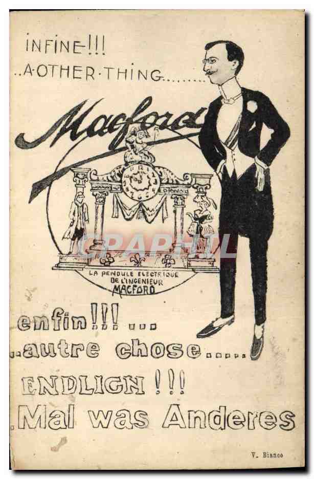 Publicité pour la pendule électrique de l'ingénieur Macford — dessin de V. Bianco