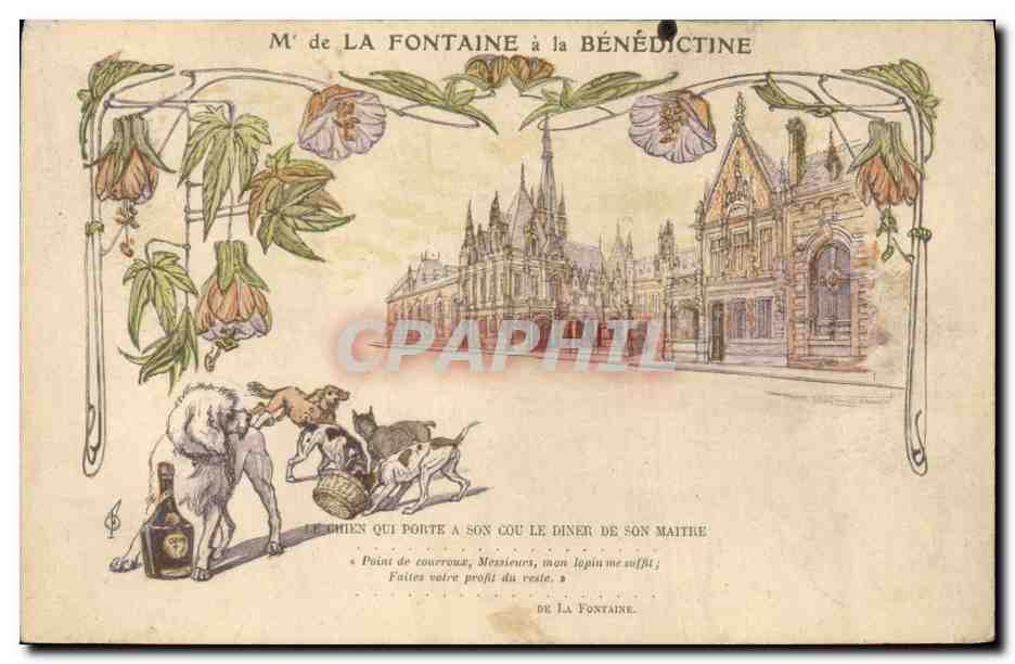 CPA Publicite Mr de la Fontaine a la Benedictine Chien Chiens 