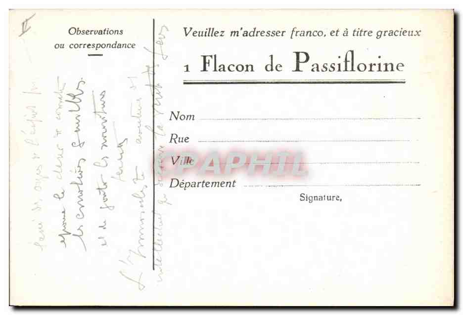 CPA Publicite Laboratoire de la Passiflorine Rue Saitn Georges Paris 9eme — Verso