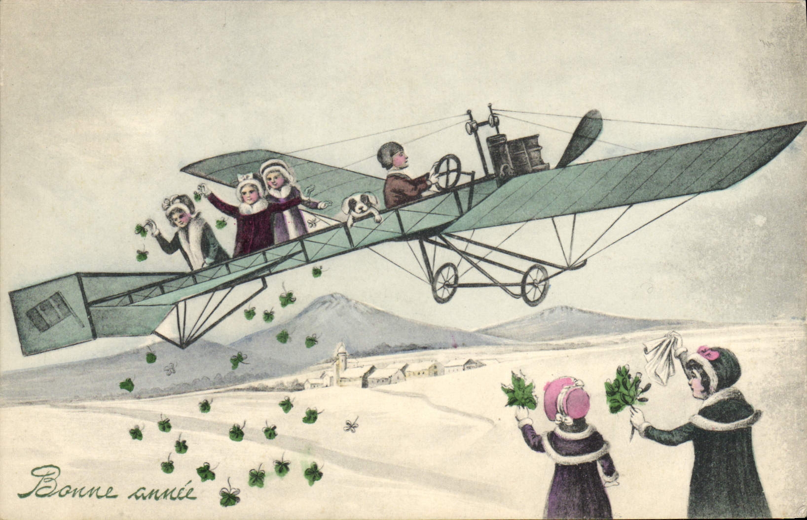 CPA Fantaisie Illustrateur Enfants Avion Aviation Chien