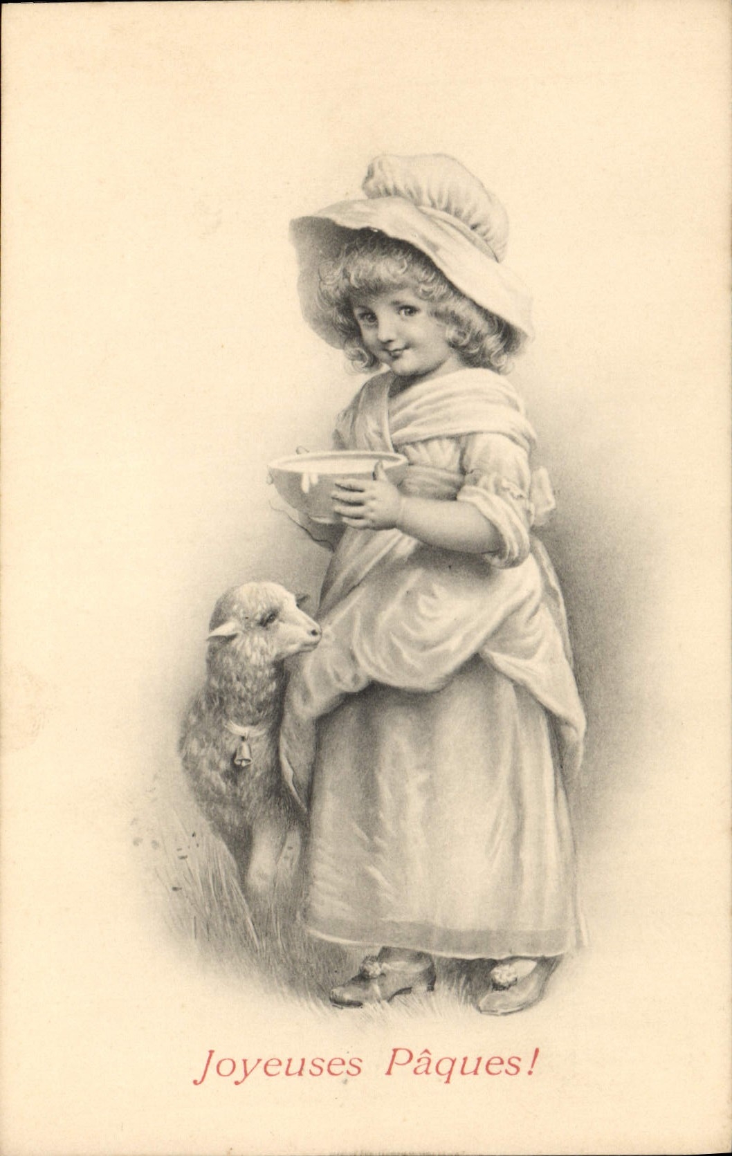 CPA Fantaisie Illustrateur Enfant Agneau Paques