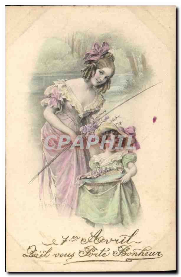 CPA Fantaisie Illustrateur Femme Enfant 1er Avril