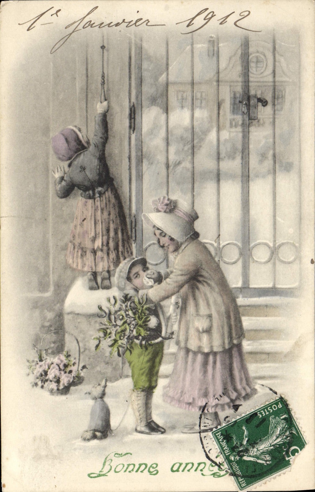 CPA Fantaisie Illustrateur Enfants Chien Bonne annee