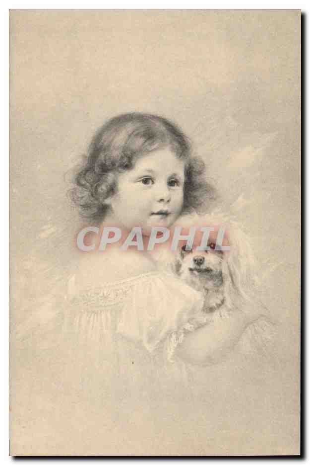 CPA Fantaisie Illustrateur Enfant Chien Bichon