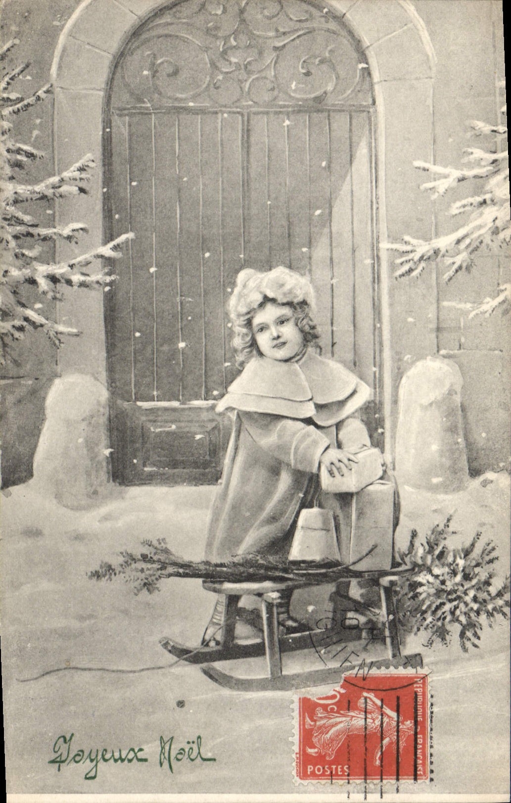 CPA Fantaisie Illustrateur Enfant Luge Noel