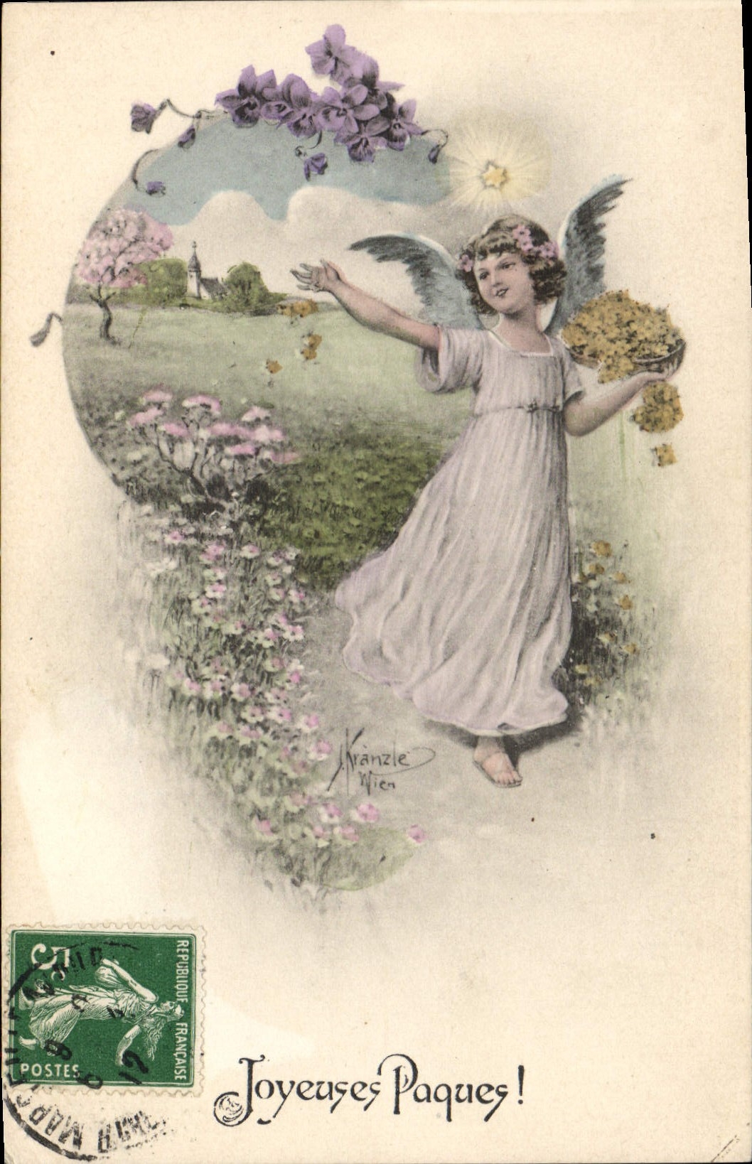 CPA Fantaisie Illustrateur Enfant Ange Paques