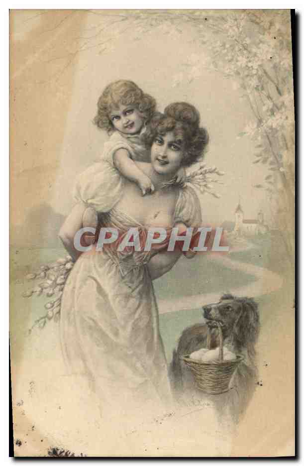 Mère et enfant — scène bucolique avec chien — éditeur anonyme, n° 306