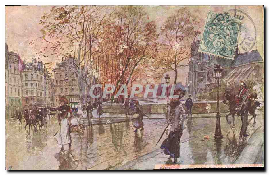 Paris — scène d'automne dans une place — éditeur non identifié, n° de série non visible